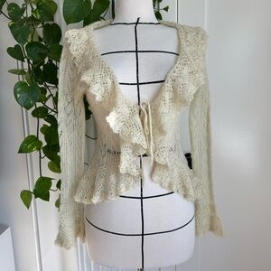 Vintage Cream Mohair Ruffle Tie front Cardigan